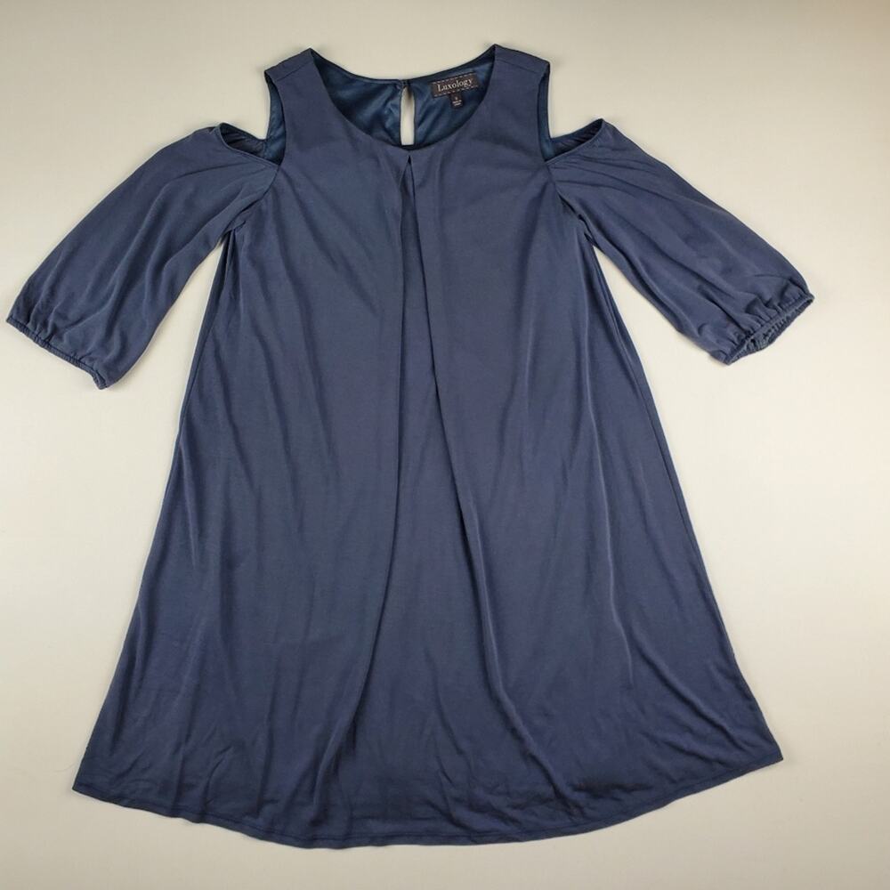 Luxology Cold Shoulder Shift Dress Flowy Boho Stretch Blue Women's Size Small